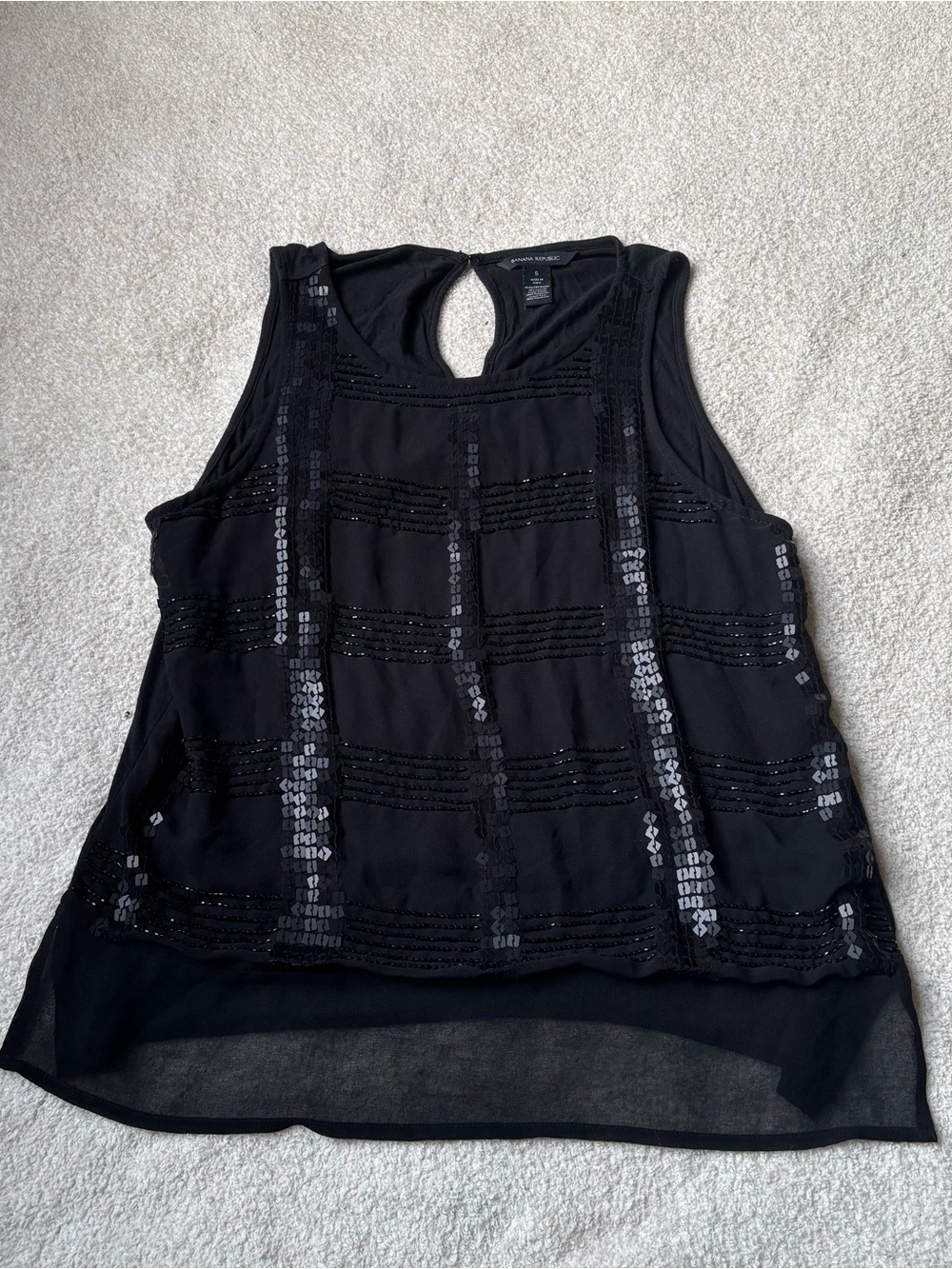 Banana Republic Black Sleeveless Sequin Grid Blouse